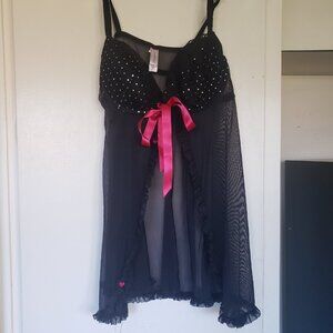 Inner Secret Black Lace with Pink Ribbon Size M